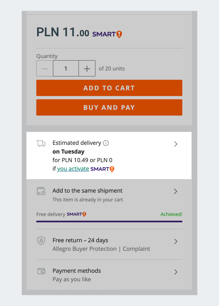 test of new way of displaying delivery information