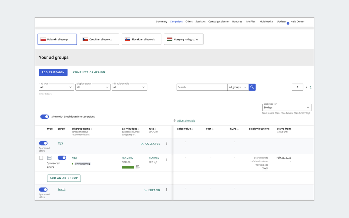 allegro ads dashboard