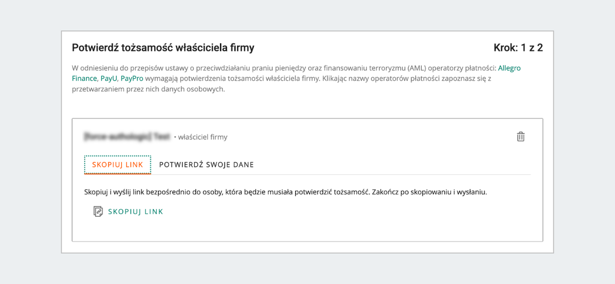 Potwierdź tożsamość właściciela firmy – skopiuj link