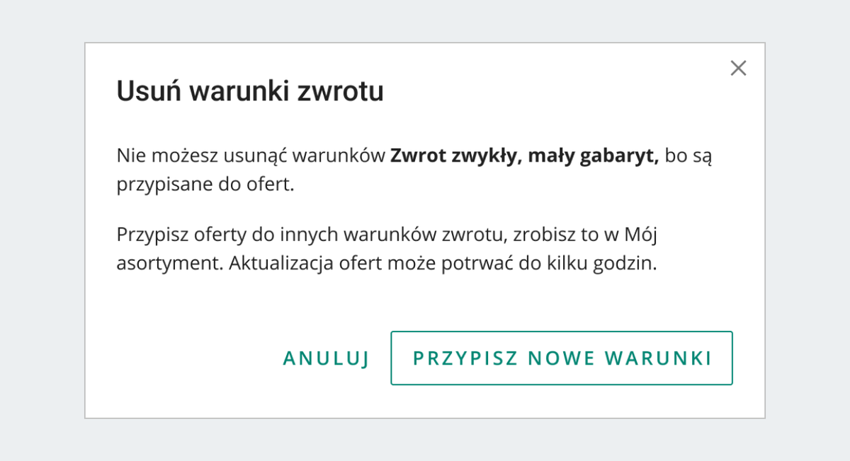Nie możesz usunąć warunków zwrotu