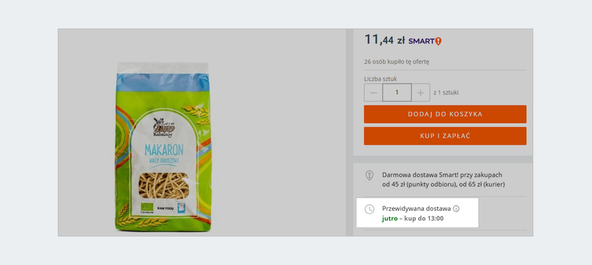 Godzina wysyłki tego samego dnia na stronie oferty