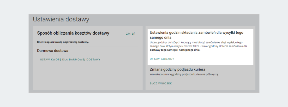 Ustawienia dostawy