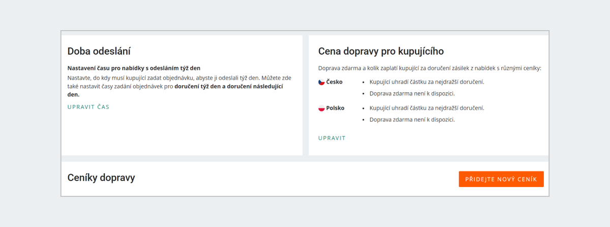 ceník dopravy