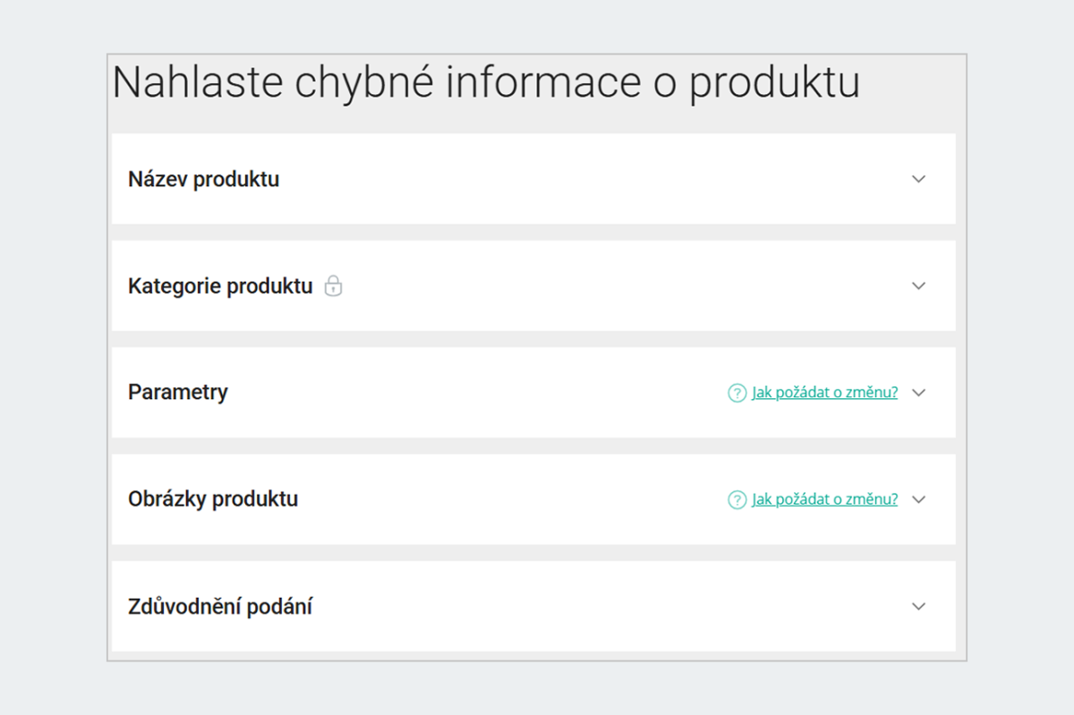 Product Information Form, white background, text fields, input fields, and dropdown menus.