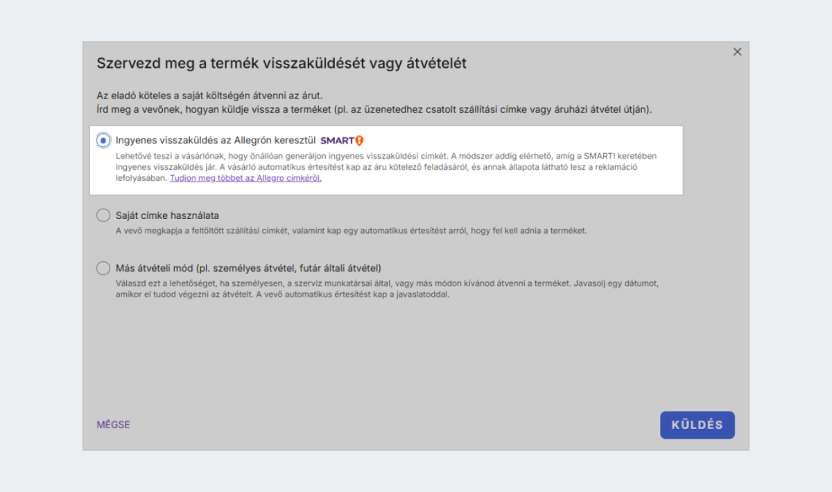 Ingyenes visszaküldés az Allegrón keresztül.png