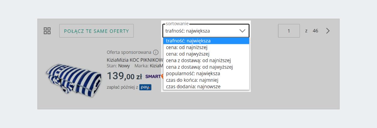 opcje sortowania ofert2x