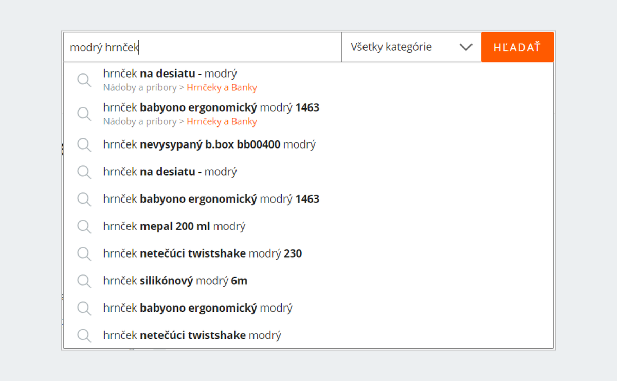 Keď do vyhľadávacieho panela zadáte prvé slovo, zobrazí sa zoznam návrhov.