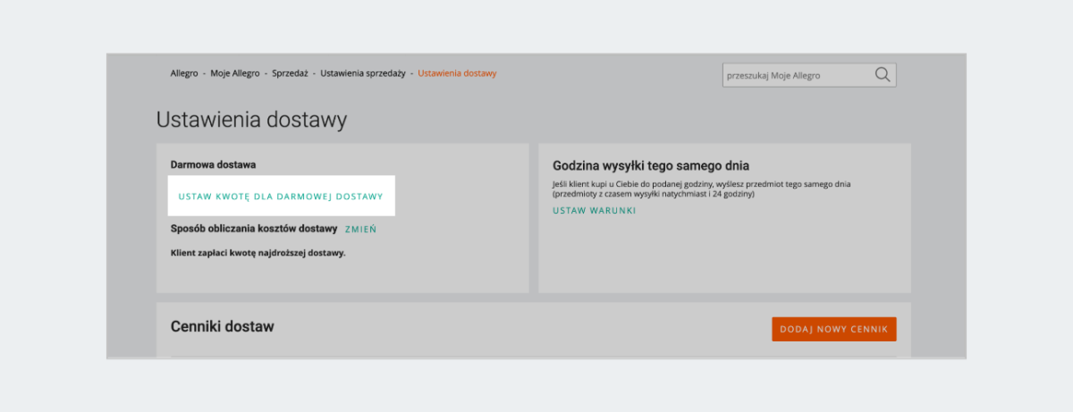 ustawienia progu dostawy2x