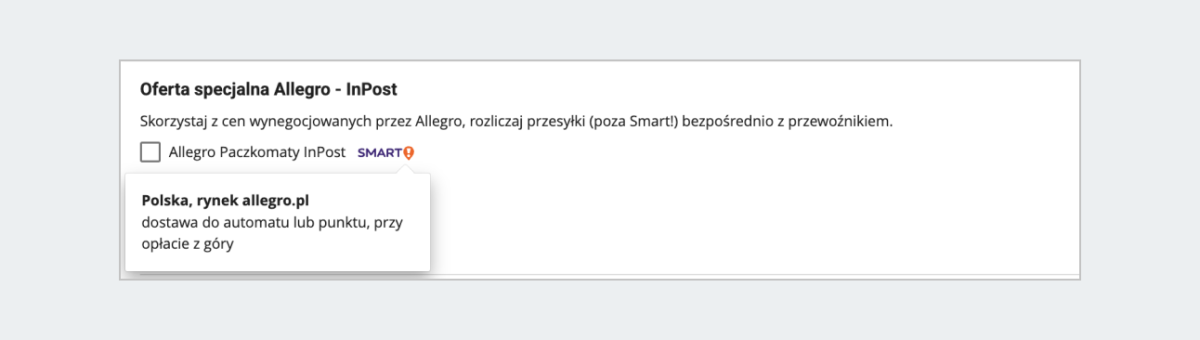 Dodatkowe wyjaśnienie przy oznaczeniu Smart! przy metodzie dostawy
