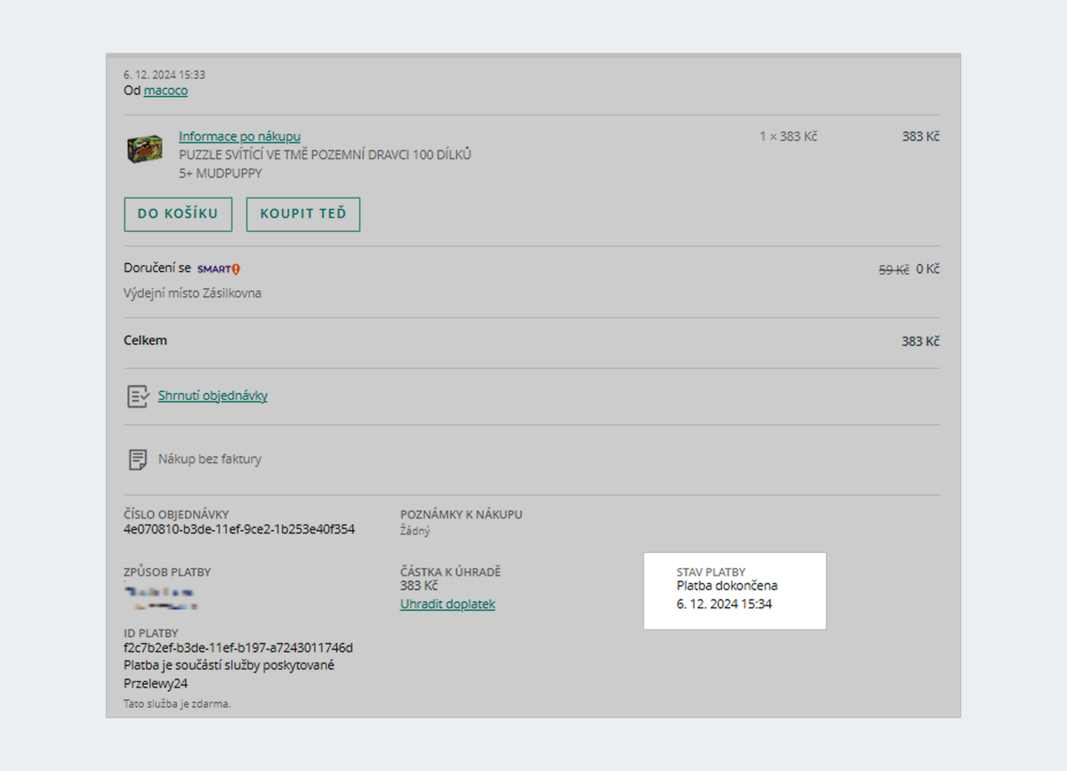 potvrzeni platby