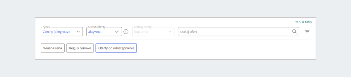 Filtry rynek i oferty do udostępnienia