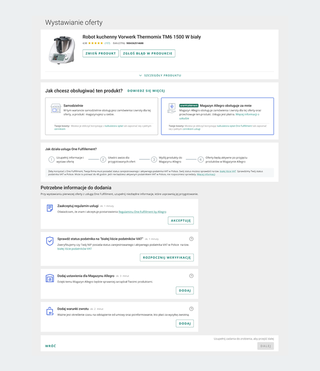 formularz wystawiania, gdy tworzysz ofertę po raz pierwszy
