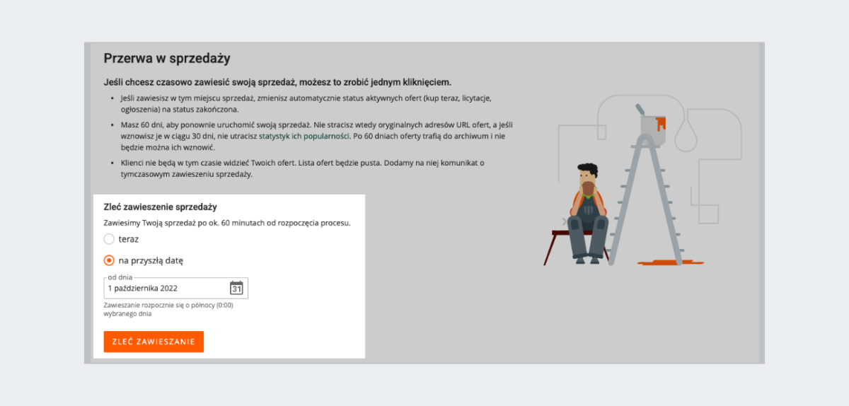 Zleć zawieszenie sprzedaży w zakładce Przerwa w sprzedaży