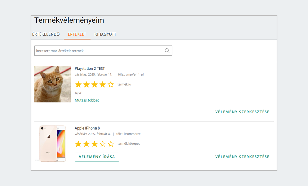 értékelt termékvélemény
