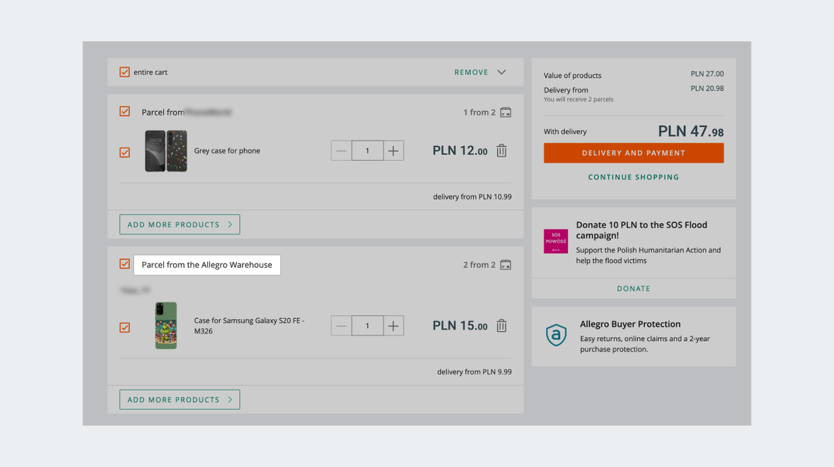 Parcel from the Allegro Warehouse label in the cart.png