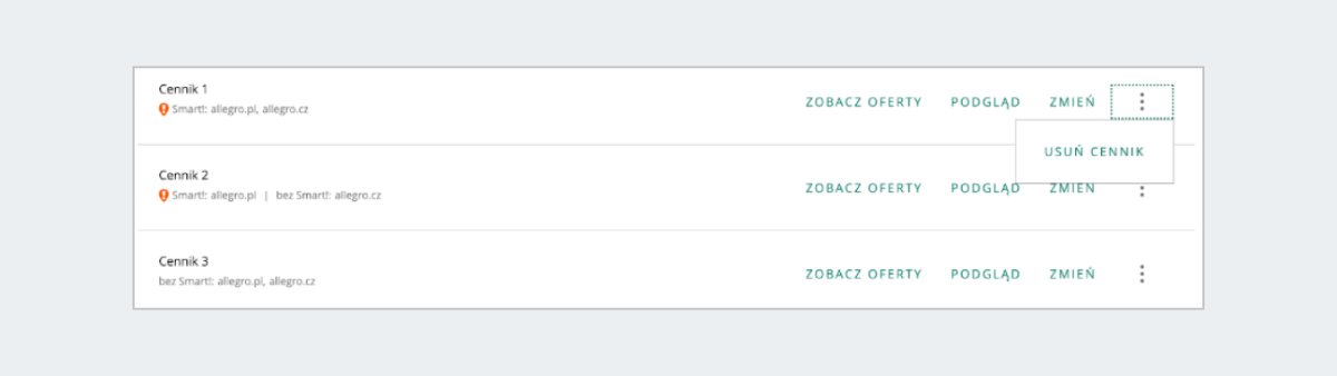 usuń cennik