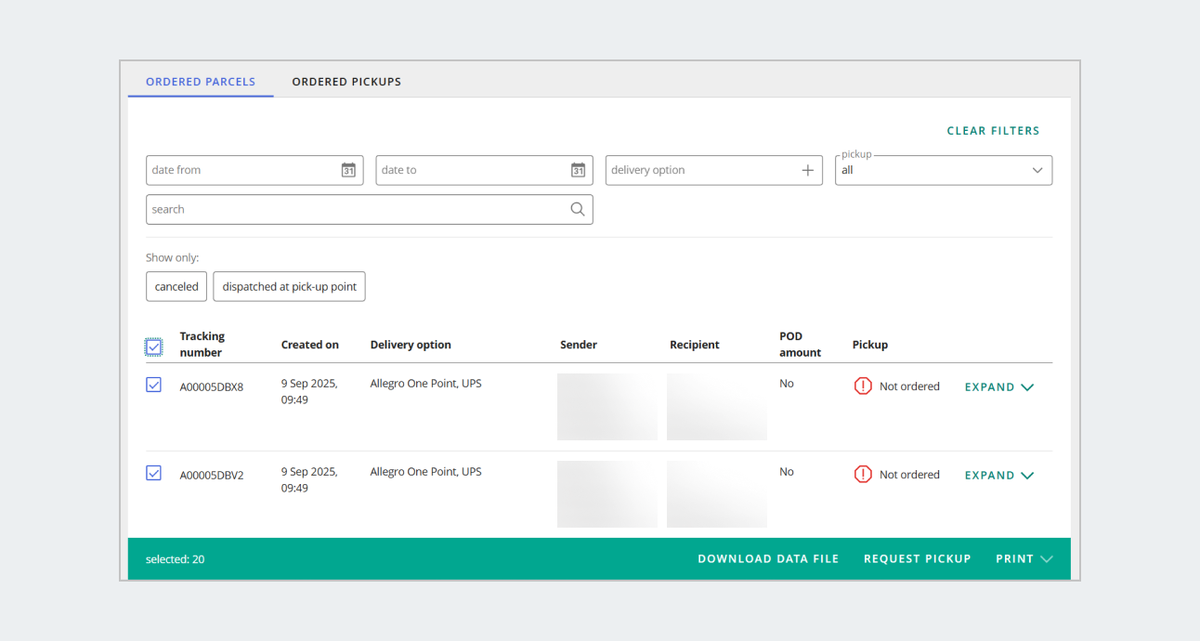 ordering courier pickup