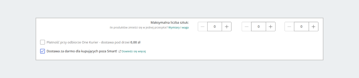 zrzut ekranu fragment cennika z zaznaczoną opcją darmowej dostawy