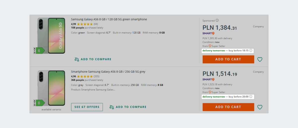 Samsung smartphone offers with delivery tomorrow badge.png