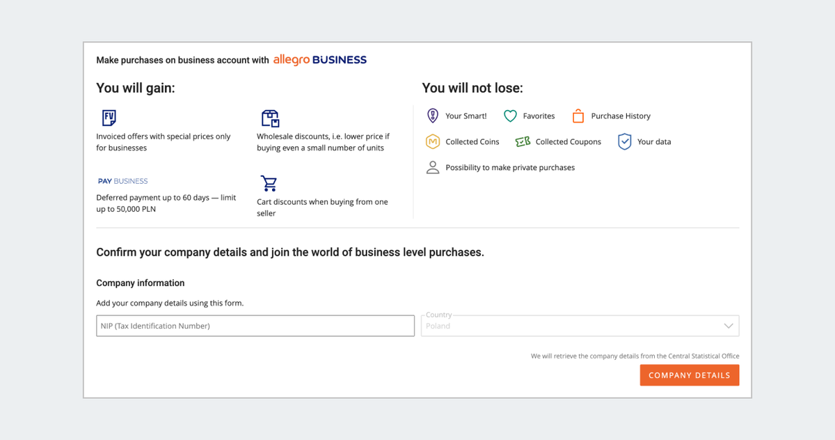 Transform a regular account into Allegro Business account