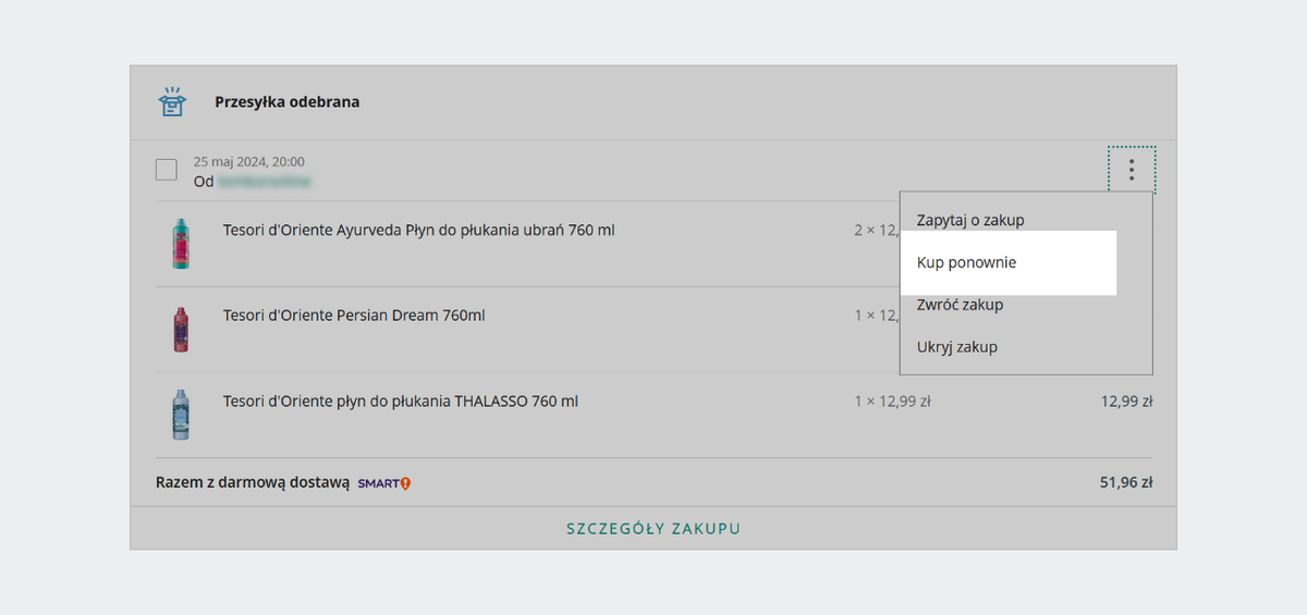 kup ponownie z listy