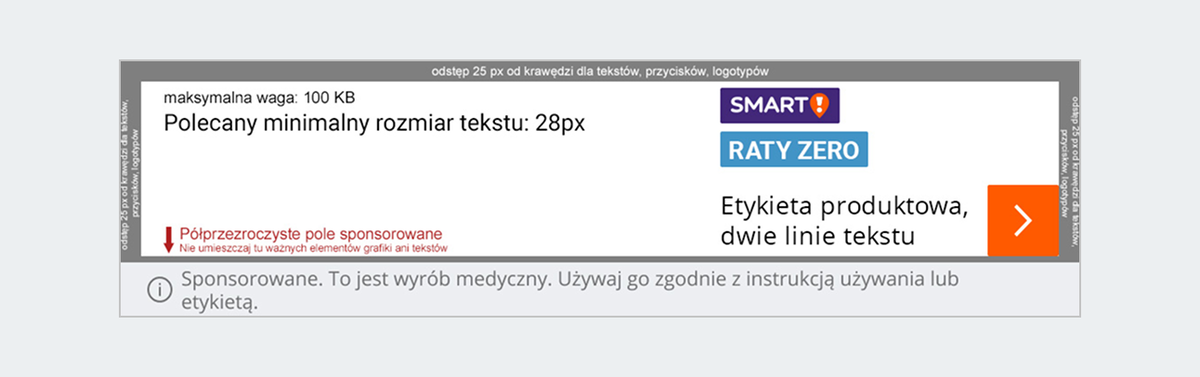 przykład reklamy banerowej; mweb; smart; bez kwoty; napis sponsorowane, to jest wyrób medyczny