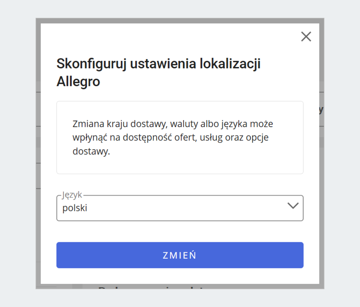 ustawienia lokalizacji w sales center
