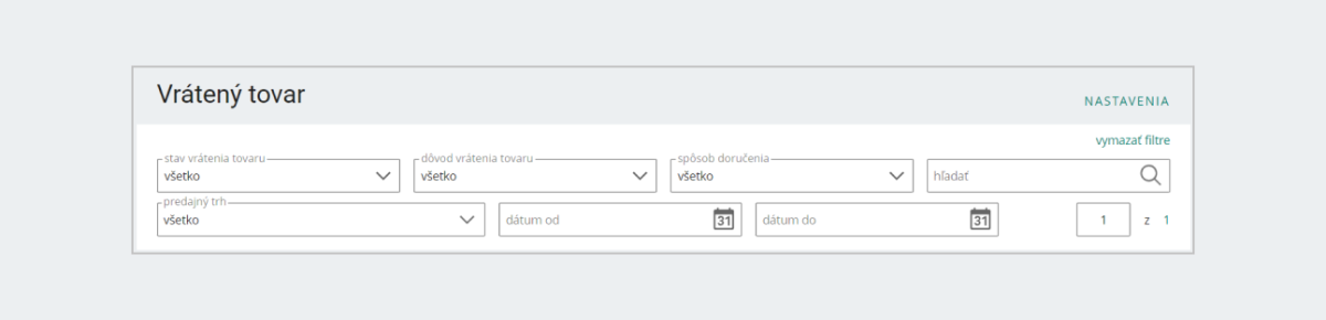 Záložka Vrátený tovar