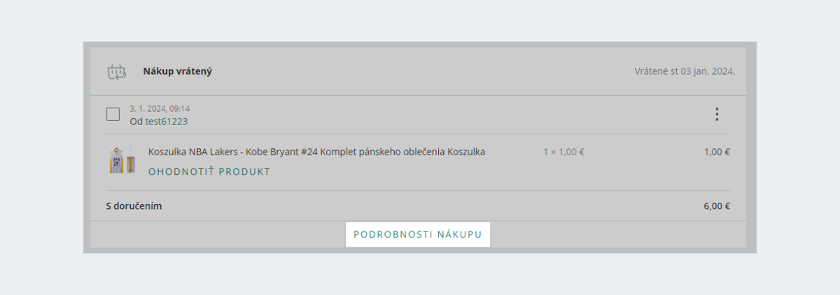 Tlačidlo [podrobnosti nákupu] pod objednávkou