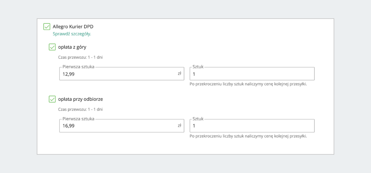 Cennik dostawy - DPD