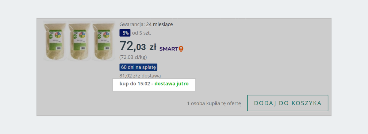 godzina wysyłki tego samego dnia w ofercie
