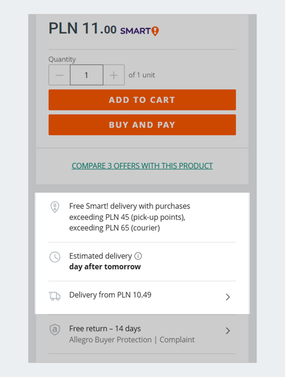 old way of displaying delivery information