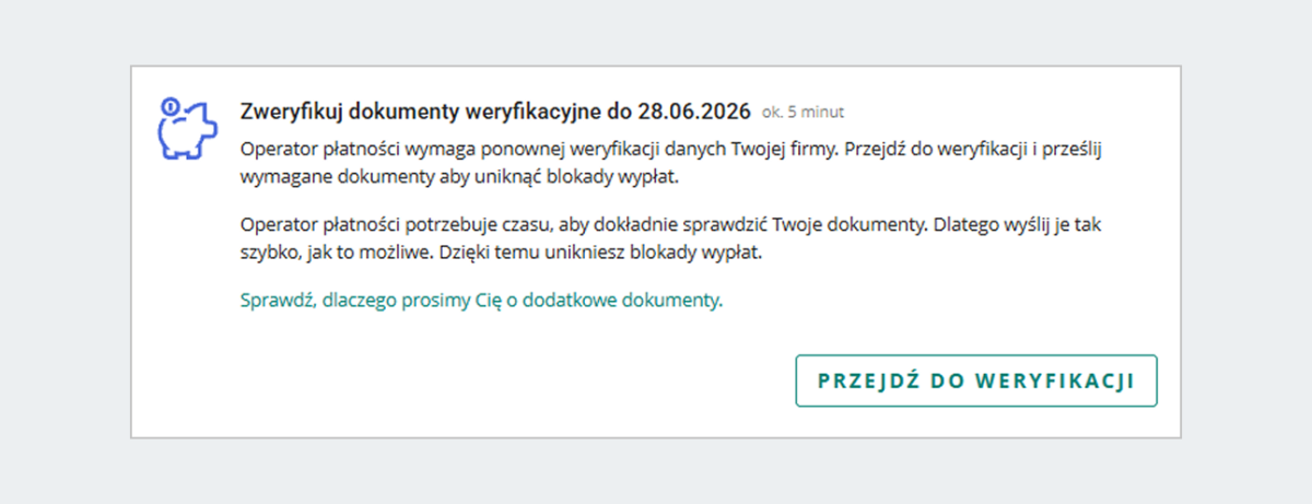 Widok okna weryfikacji