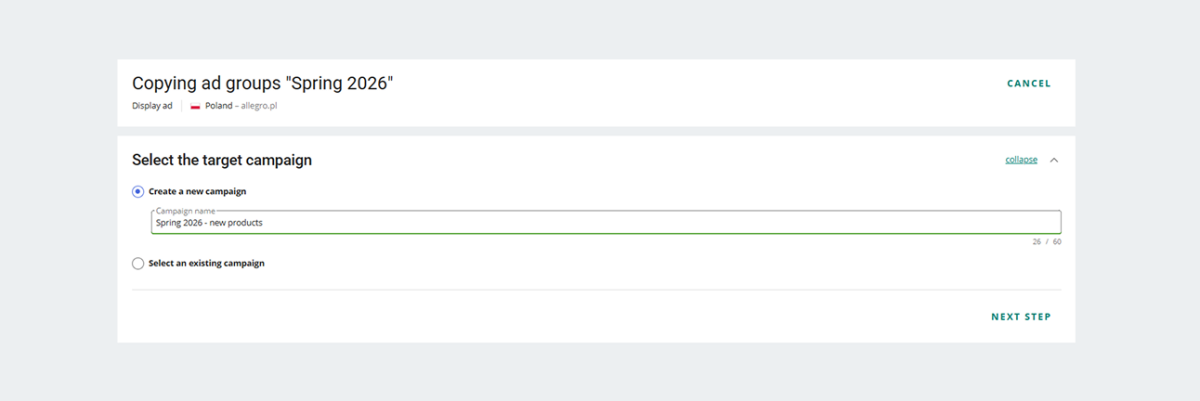 screenshot: copying ad groups
