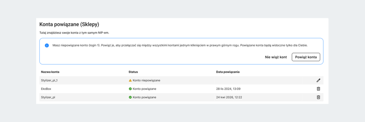 zrzut z ekranu: zakładka Konta powiązane w Sales Center