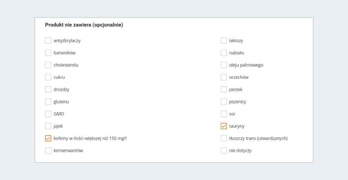 Sekcja Produkt nie zawiera w formularzu wystawiania