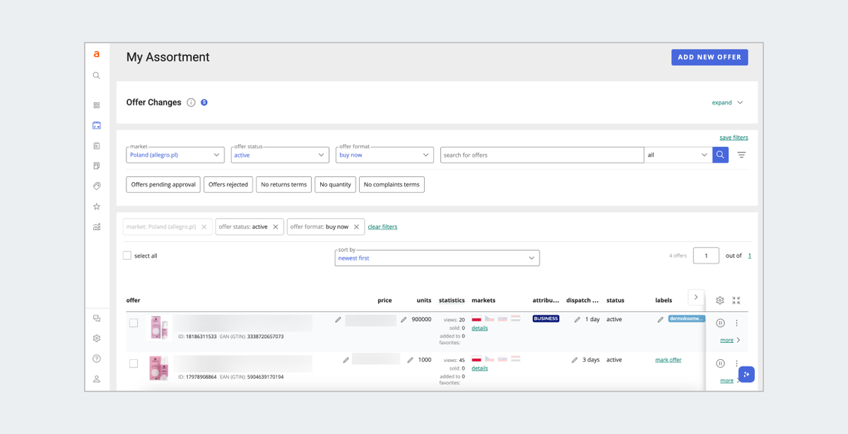 the my assortment tab view