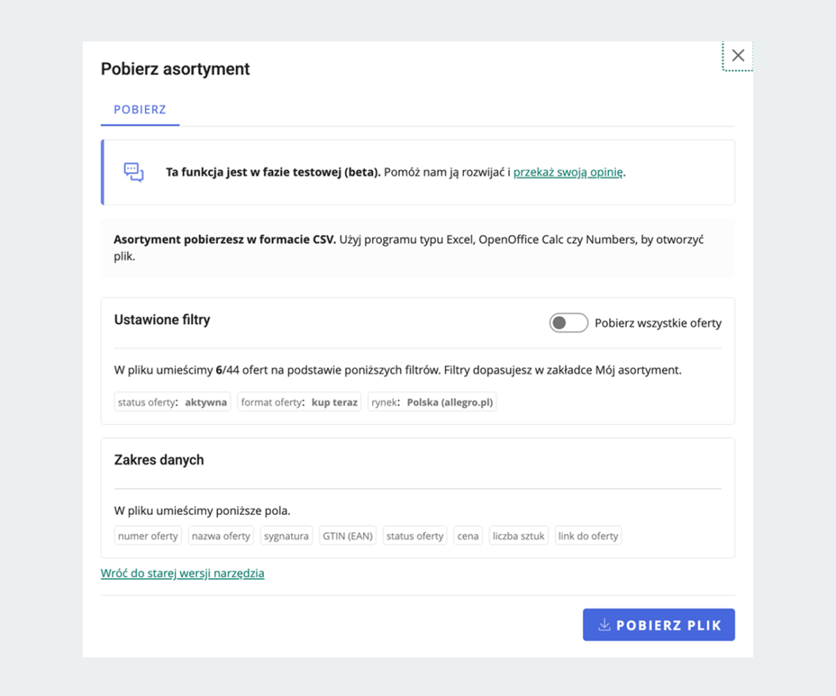 zakładka Mój asortyment