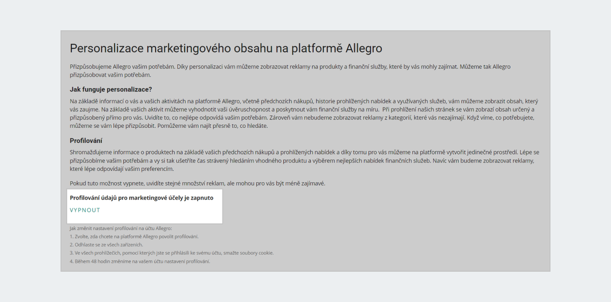 Personalizace marketingového obsahu na platformě Allegro