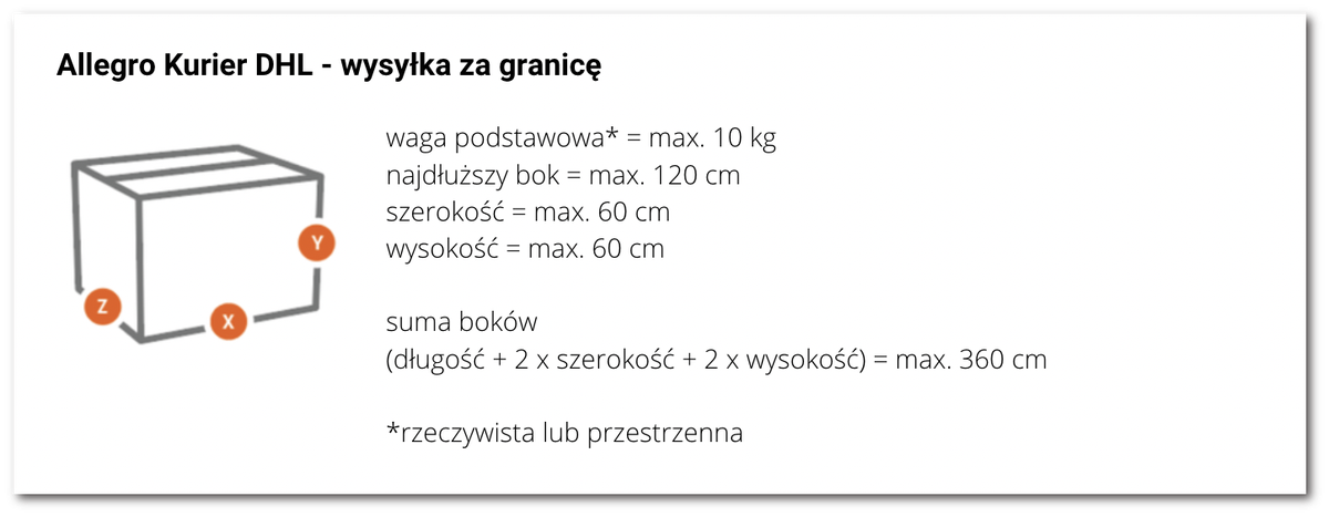 wymiary i waga dhl export