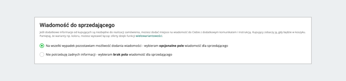 Wiadomość dla sprzedającego