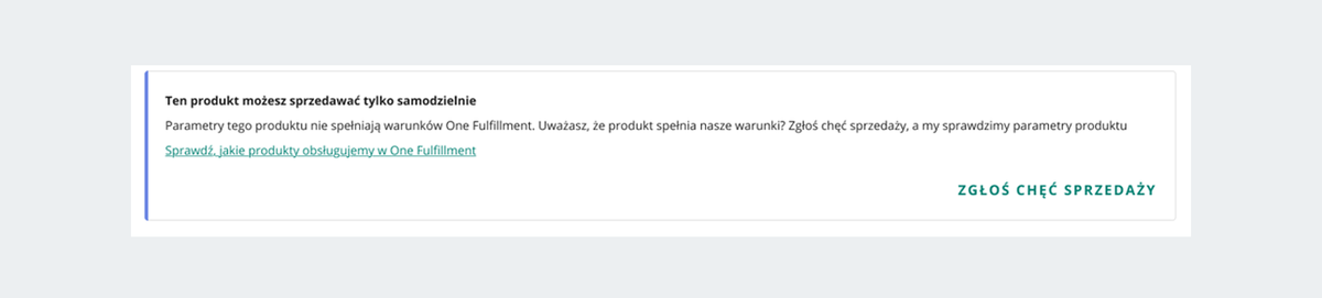 komunikat: ten produkt możesz sprzedawać tylko samodzielnie
