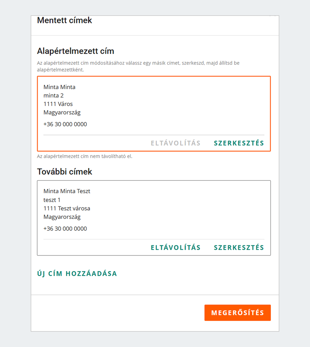 kézbesítési címek