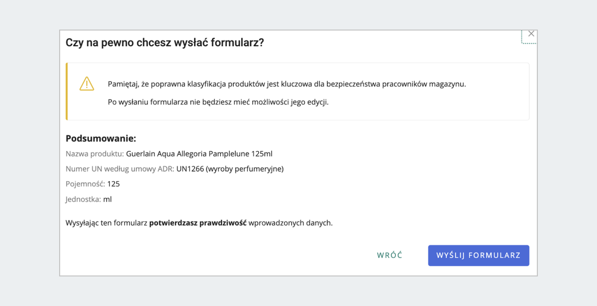 Podsumowanie - formularz dla wyrobów perfumeryjnych