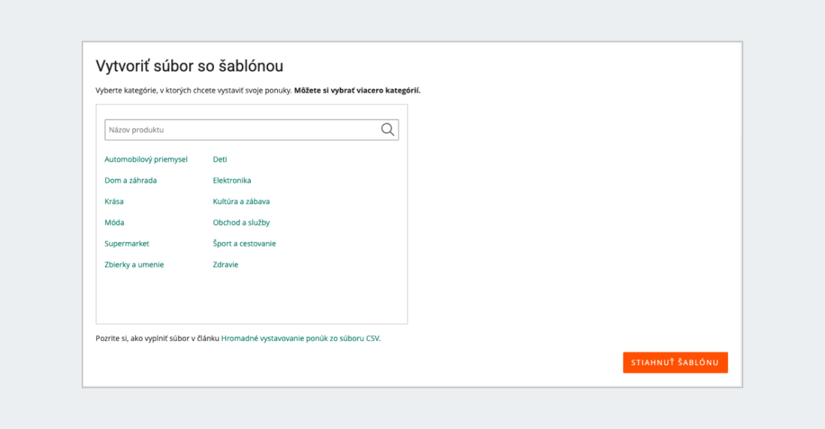 Vyhľadávač v záložku Vystaviť zo súboru a tlačidlo [stiahnuť šablónu]