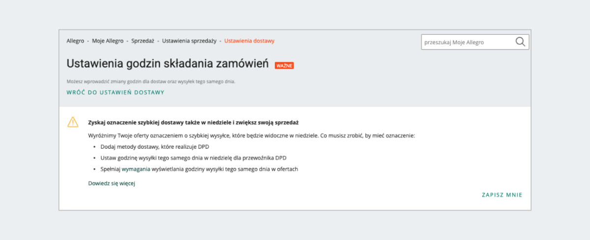 ustawienia godzin skladania zamowien