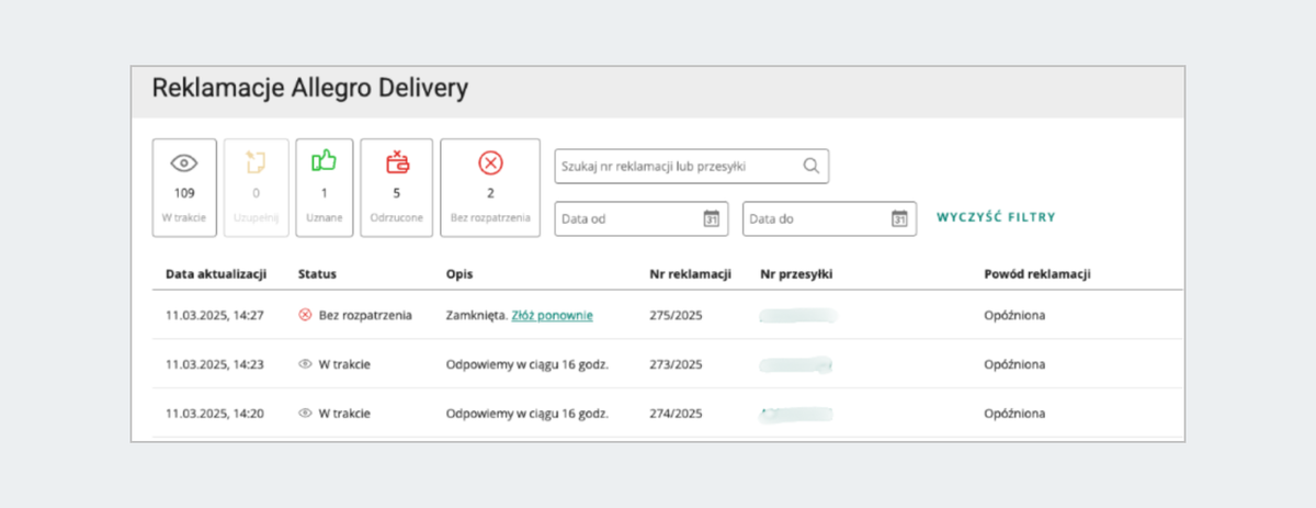 reklamacje przesyłek allegro delivery