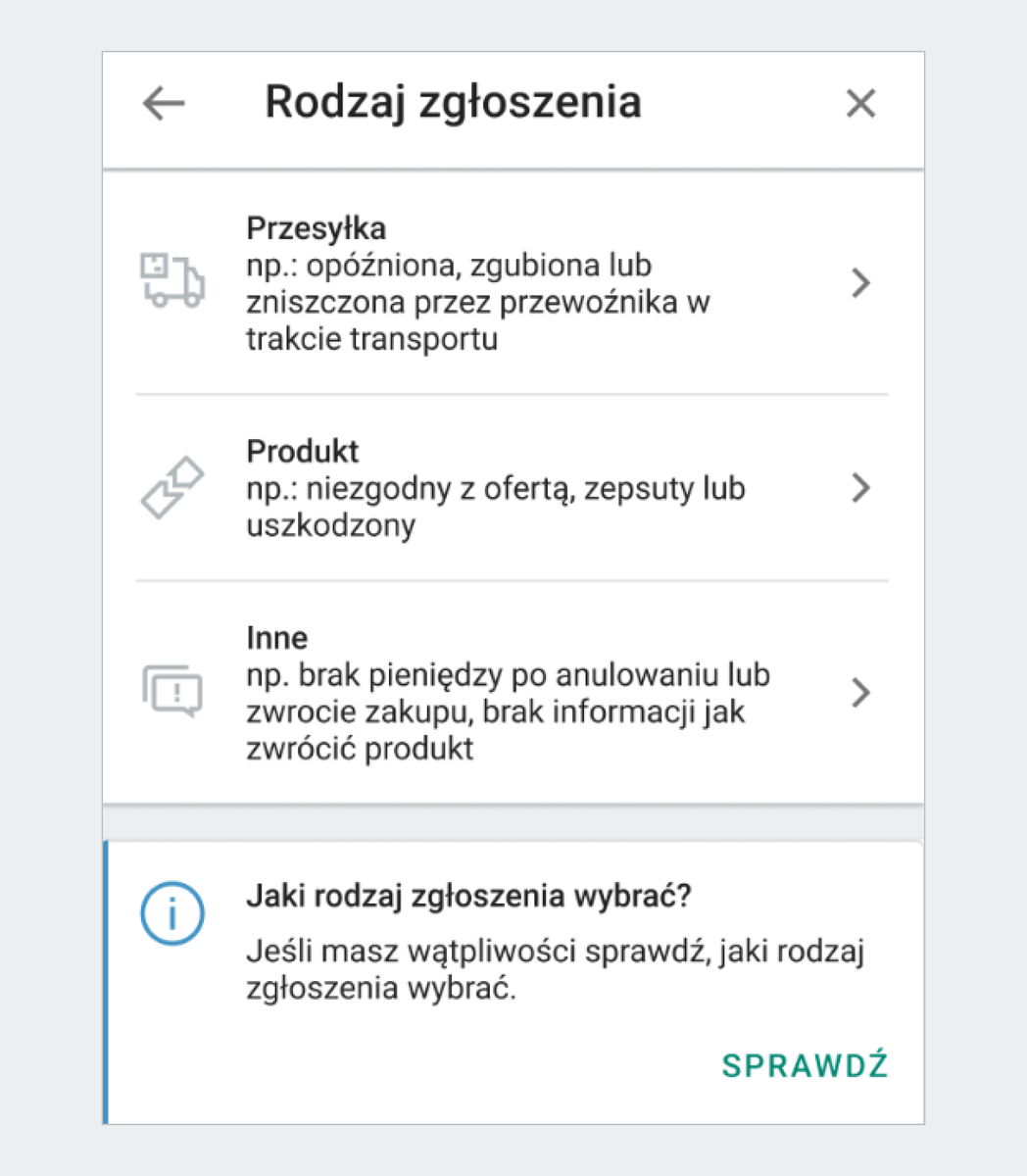 lista powodów, które możesz zgłosić w Dyskusji jako reklamacja