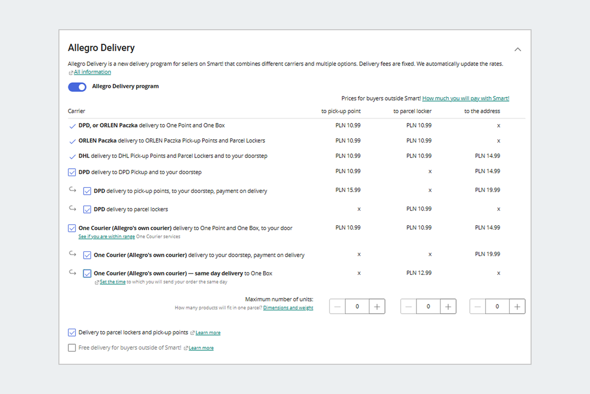 Delivery Settings, You are settling with Allegro.png