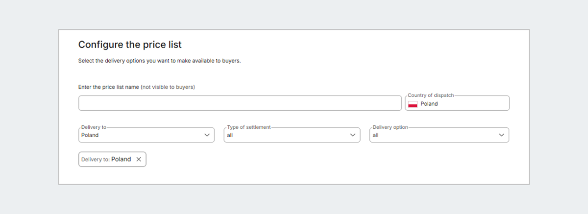 Screenshot of the Configure the price list section. 